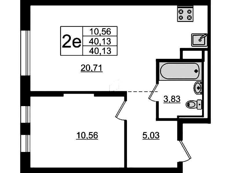 1-комнатная квартира 40.13 м², 12/12 эт., ЖК «Новые Лаврики»